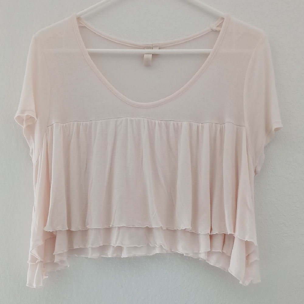 LF Pink Ruffled Crop Blouse Short Sleeve